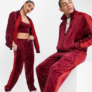 Adidas Ivy Park Red Velour Sweatpants for Casual Comfort